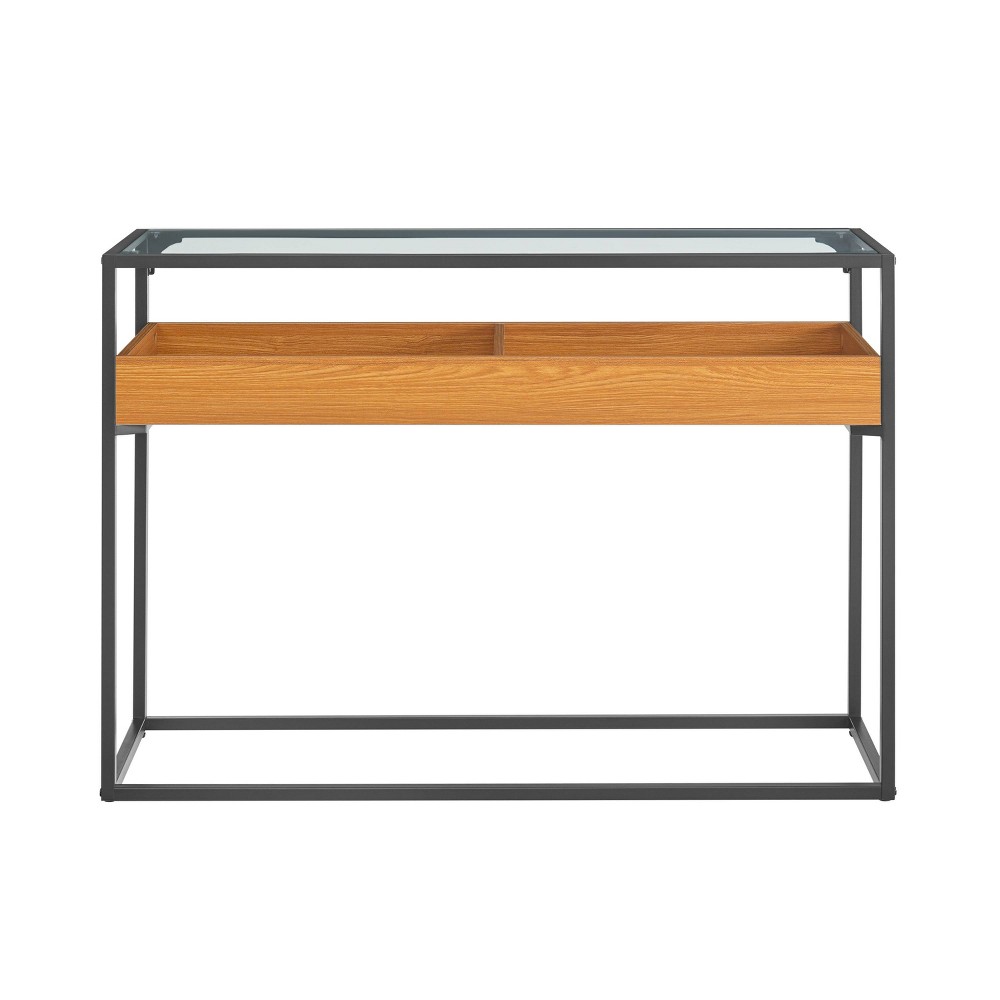 Photos - Coffee Table Danya B. Saarinen Glass Top Console Table Golden Oak: Laminated, Metal Frame, Tempered Glass, Storage Shelf