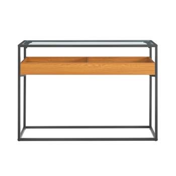 Saarinen Glass Top Console Table Golden Oak - Danya B.