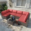 ALAULM Patio Furniture Set 7 Pieces Outdoor Sectional Rattan Sofa Set Brown Manual Wicker Patio Conversation Set with Red Cushions - 3 of 4