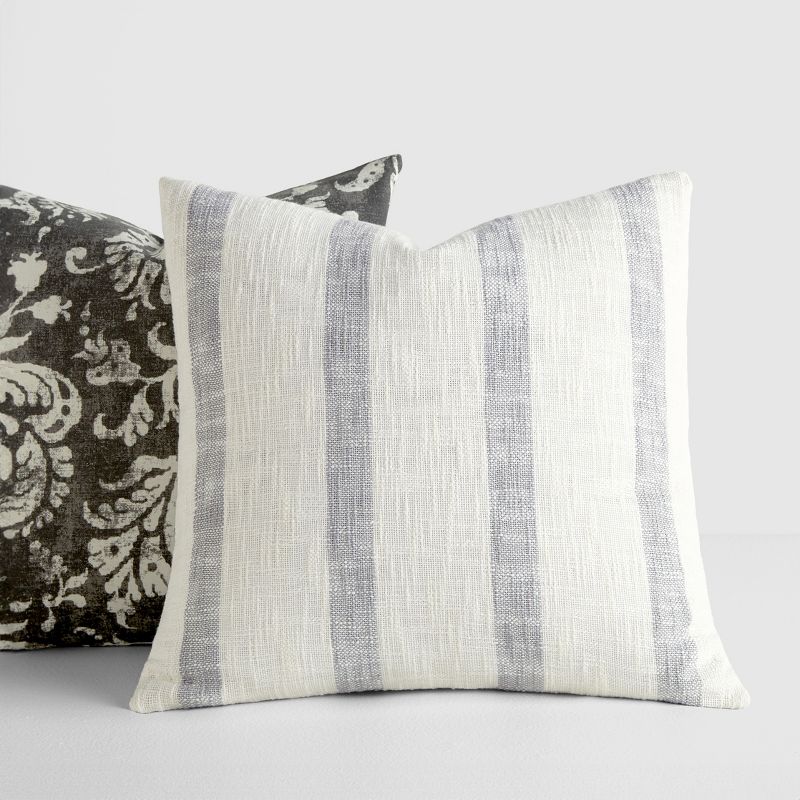 2-Pack Yarn-Dyed Patterns Charcoal Throw Pillows - Becky Cameron, Charcoal Yarn-Dyed Awning Stripe / Distressed Floral, 20 x 20, 6 of 9