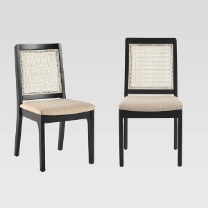 Set of 2 Solid Wood with Rattan Inset Dining Chair Black - Saracina Home: Upholstered, Rubberwood Legs, Bohemian Style - 1 of 4