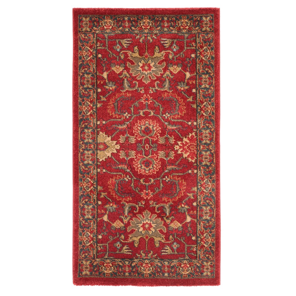 Red/Navy Floral Loomed Accent Rug 2'2inx4'