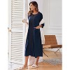Ekouaer Women's Zipper Robe 3/4 Sleeve Housecoats Full Length House Dress Loungewear Long Nightgown with Pockets Navy Blue XL - 4 of 4