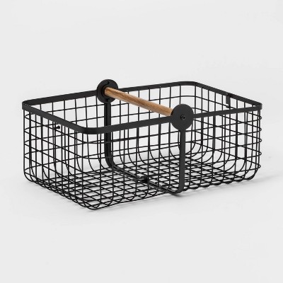 Metal 2-in-1 Wire Basket with Wood Handle Black - Project 62™