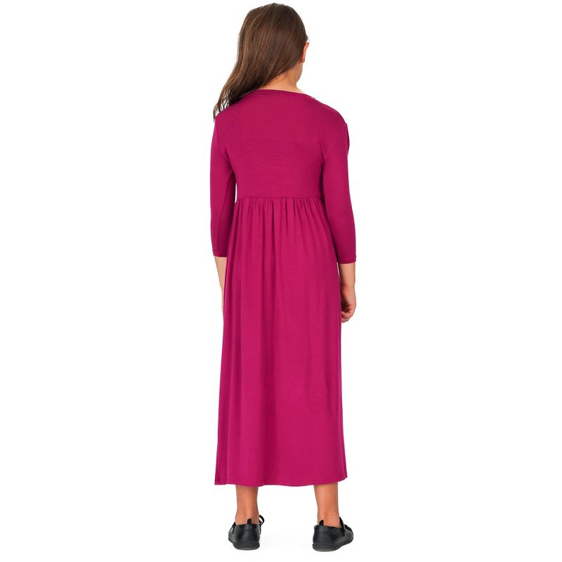 24seven Comfort Apparel Girls Three Quarter Sleeve Pleated Maxi Dress, 3 of 6