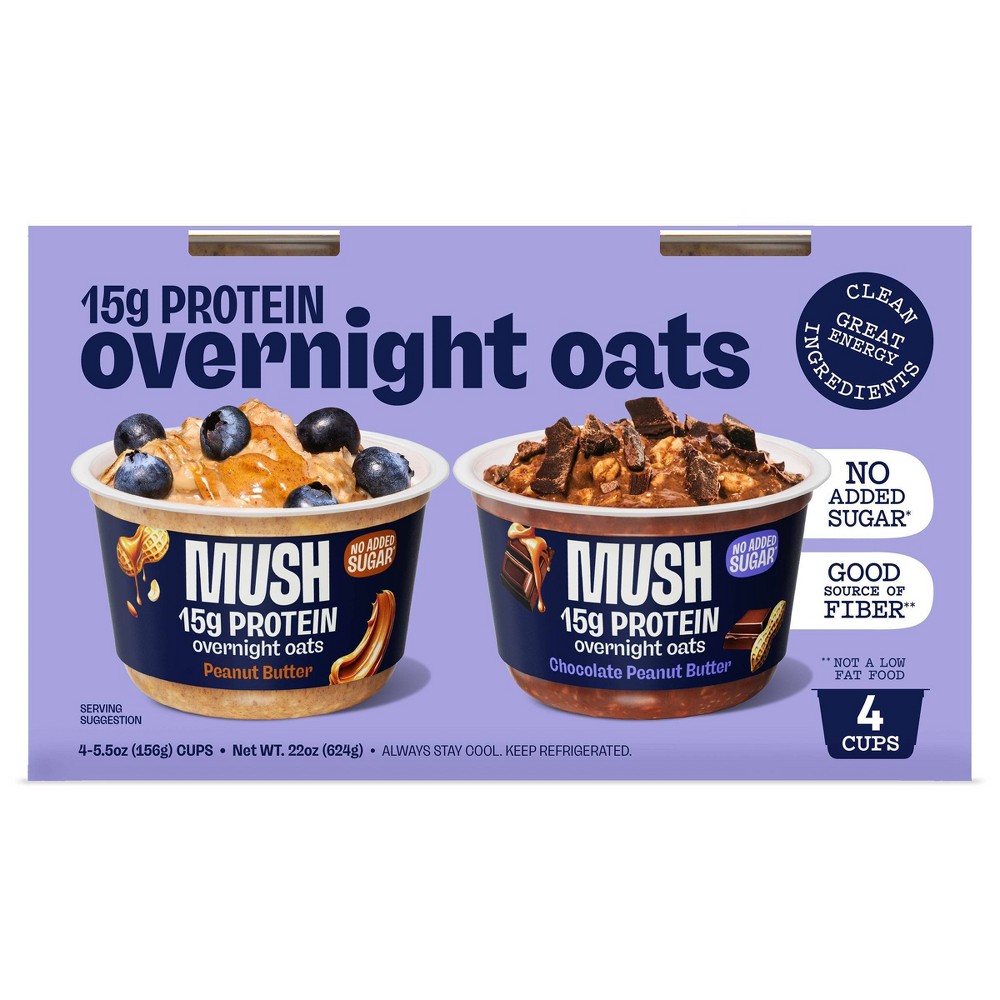 MUSH Protein Peanut Butter + CPB Overnight Oats - 22oz/4ct