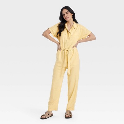 Women's Short Sleeve Linen Boilersuit - Universal Thread™ Yellow 8 : Target