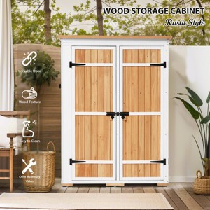 Coolbibila-Wood Storage Shed, Garden Tool Cabinet With Waterproof Roof, Garden Workstation With Four Lockable Doors And Multiple-Tier Shelves - 1 of 4