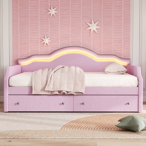 Twin/Full Size Upholstered Daybed with LED and 2 Drawers - ModernLuxe - 1 of 4