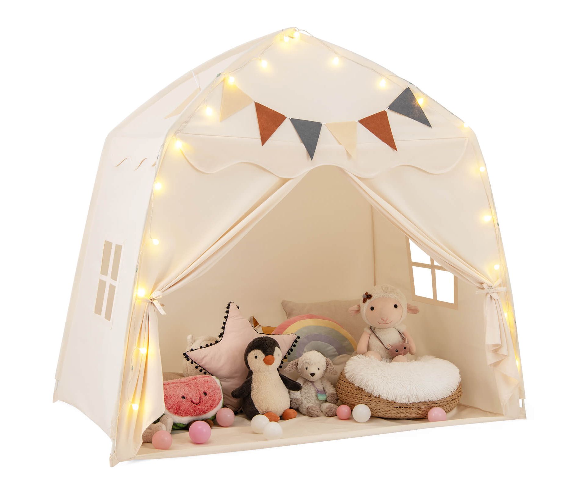 Infans Kids Play Tent w/Flags and Globe String Lights for 3-12 Years Old Indoor Outdoor