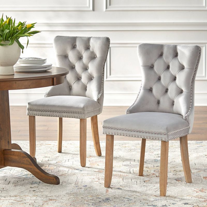 Set of 2 Portico Tufted High Back Velvet Dining Chairs Gray - Buylateral, 3 of 8