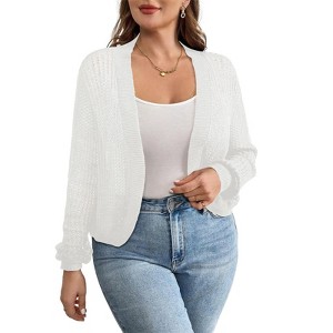 Coolmee Women's Plus Size Cropped Cardigan Sweaters Long Sleeve Open Front Bolero Knit Shrugs for Dresses - 1 of 4