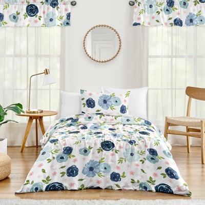 Twin Blue and Pink Microfiber Floral Comforter Set