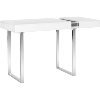 Elegant Transitional 53'' White and Chrome Home Office Desk with Drawer