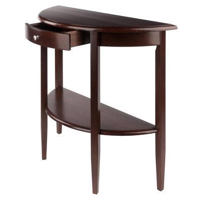 Transitional Demilune Walnut Console Table with Storage