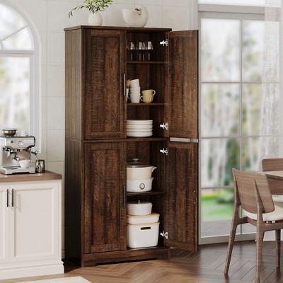 70" White Tall Kitchen Pantry Cabinet with 4 Doors and Adjustable Shelves, Freestanding Storage Cabinet for Bathroom, Dining Room, Living Room