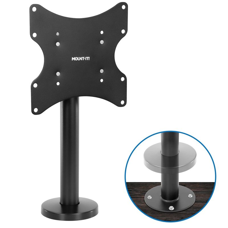Mount-It! Flat Screen TV Bolt Down Stand for Desk, Desktop, and Tabletop Fits 23" - 43" Screens, Swivel Tabletop Mount, VESA Mount up to 200 x 200 mm, 1 of 9