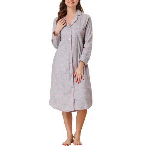 Cheibear Womens Button Down Plaid Heart Printed Shirtdress Sleepshirt  Loungewear Pajama Shirt Dress : Target