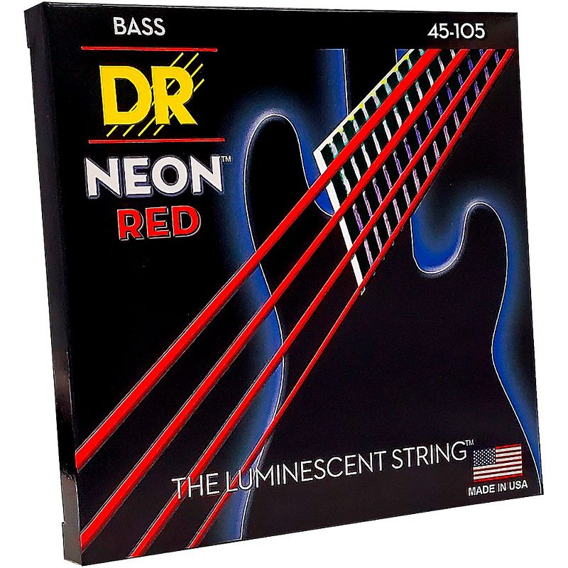 DR Strings Hi-Def NEON Red Coated Medium 4-String (45-105) Bass Guitar Strings, 4 of 5