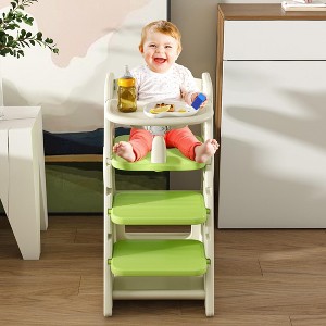 LOVSON Multi-Functional Growing Up Dining Chair, Adjustable Height Toddler Tower with Five-Point Seat Belts and Movable Dinner Plate, Green HDPE - 1 of 4