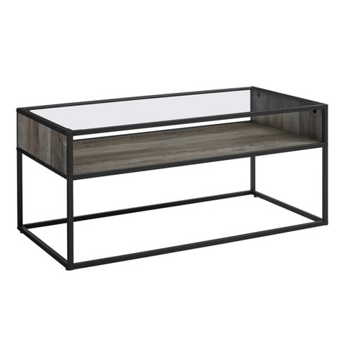 40 Metal And Glass Coffee Table With Open Shelf Gray Wash Saracina Home Target