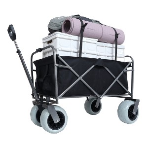 SKRAN Collapsible Folding Beach All Terrain Steel Frame Utility Cart  500lbs Capacity,Strap with Multiuse Bag,for Camping,Outdoor,Black - 1 of 4