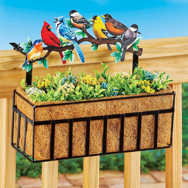 Collections Etc Songbirds Iron Metal Deck Rail Planter with Coco Basket for Flowers NO SIZE, 2 of 3