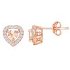 Bella Silver Sterling Silver, Heart Morganite CZ with White CZ Border Stud Earrings - Rose Gold Plated - Rose - 2 of 3