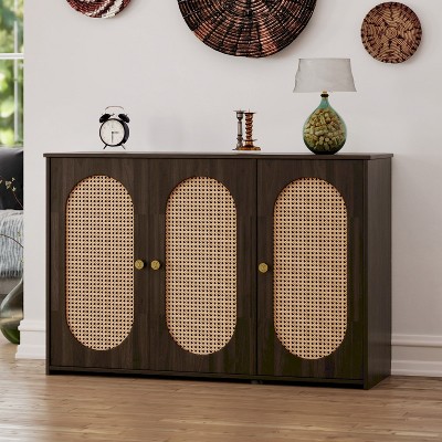 KTMBDW Rattan Cabinet, Boho Storage Storage with Rattan Doors, Buffet Cabinet with Storage, Bar Cabinet for Entryway/Kitchen/Living Room