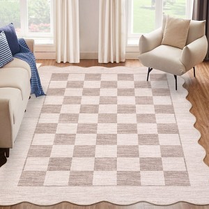 Modern Checkered Bordered Area Rug Machine Washable Rug - 1 of 4