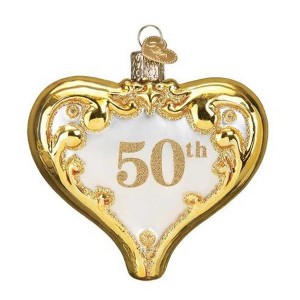 Old World Christmas 3.25 In 50Th Anniversary Heart Wedding Golden Tree Ornaments - 1 of 3