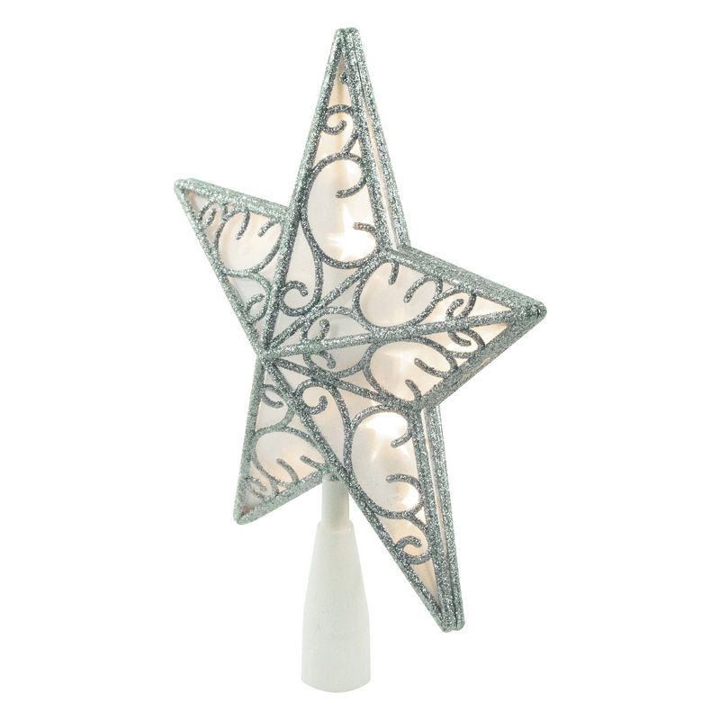 Northlight 9" LED Lighted Silver Glitter Star Christmas Tree Topper, Warm White Lights, 4 of 5