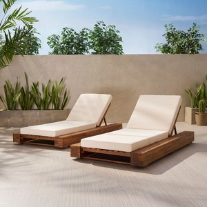 Christopher Knight Home Daphne Patio Adjustable Acacia Wood Chaise Lounge with Cushion (Set of 2) - 1 of 4