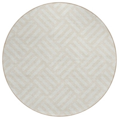 Ivory And Beige Geometric Washable Indoor Outdoor Area Rug