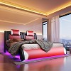 LED Bed Frame, Faux Leather Upholstered Platform Bed - 2 of 4