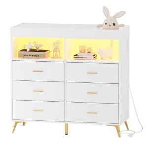 Changing Table Dresser with Drawers, Baby Dresser with Changing Table Top, Power Outlet,LED Light&betal Feet,Diaper Changing Station Nursery Organizer - 1 of 4