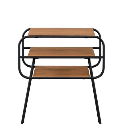 Oak Finish Flared Metal Leg Wide Console Table