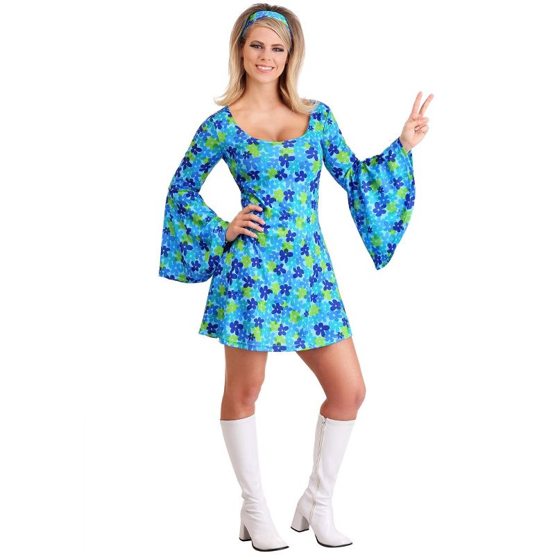HalloweenCostumes.com 70s Wild Flower Dress Costume for Women, 3 of 4