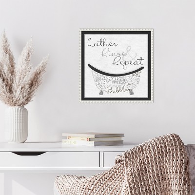 Sylvie Beaded White Floater Frame Bath Time Quote Canvas Art