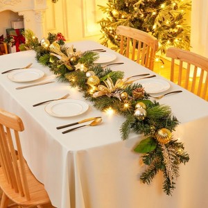 GAOMON 6 FT Pre-Lit Christmas Garland, Gold Lighted Xmas Garland with 20 LED Lights with Timer for Mantle Staircase Table, Winter Garland - 1 of 4