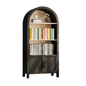 VYNXARIA 66.70-Inch Black Arched Storage Cabinets with 3 Tiers and Door for Office and Living Room - 1 of 4