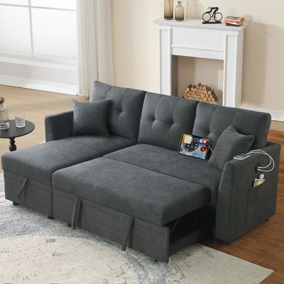 L-Shaped Sectional Sofas Reversible Sectional Sofa Bed with Pull-Out Sleeper, Storage Chaise, and Built-in USB Type-C Port