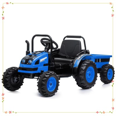 Kids Ride on Tractor with Trailer, 12V Battery Powered Electric Tractor with Remote Control