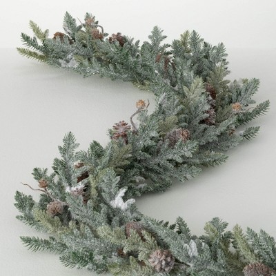 72"L Sullivans Artificial Frosted Pine Pinecone Christmas Garland, Green-White, Indoor Christmas Decor
