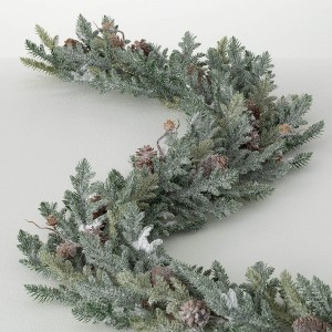72"L Sullivans Artificial Frosted Pine Pinecone Christmas Garland, Green-White, Indoor Christmas Decor - 1 of 3