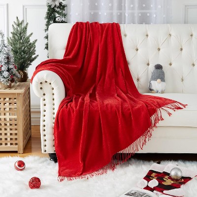 Christmas Chenille Throw Blanket with Tassel Fringe, 50" x 60"