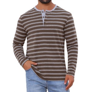INSPIRE CHIC Men's Casual Long Sleeve Contrasting Colors Striped Henley T-Shirts - 1 of 4