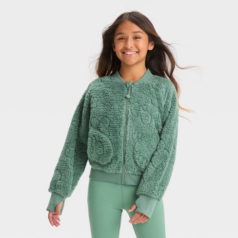 Girls' Quilted Fleece Jacket - All In Motion™ Green Xl : Target