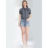INSPIRE CHIC Women's Tie Neck Short Sleeve Plaid Blouse - 3 of 4