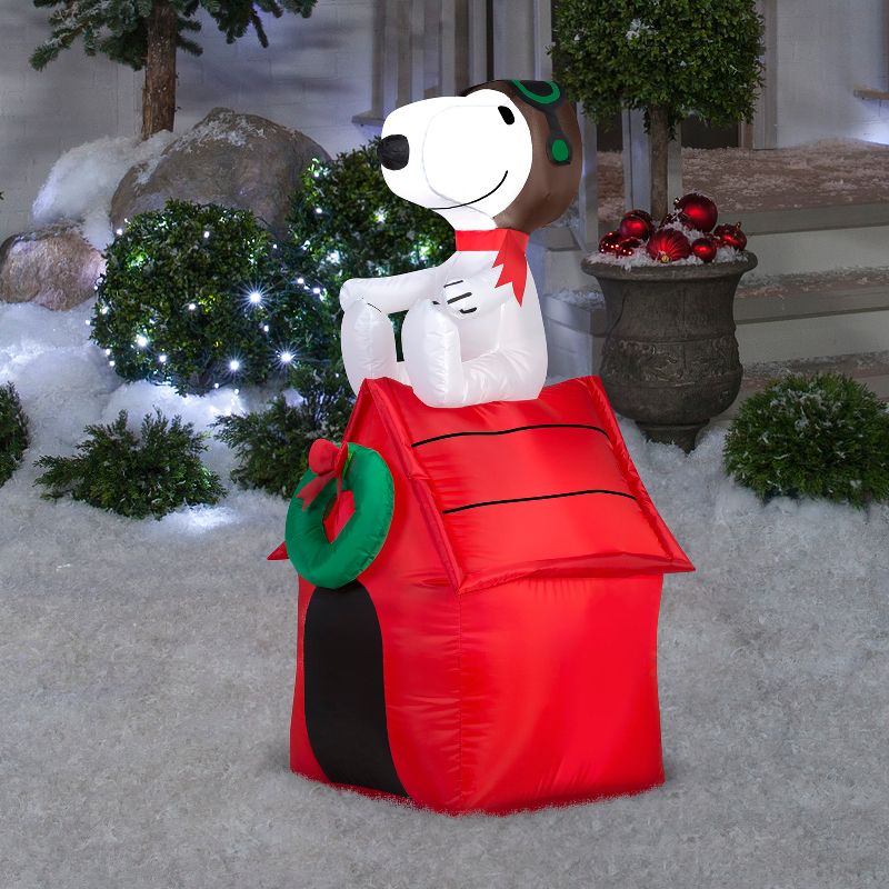 Peanuts Christmas Airblown Inflatable Snoopy on House Peanuts, 3.5 ft Tall, Multicolored, 2 of 7